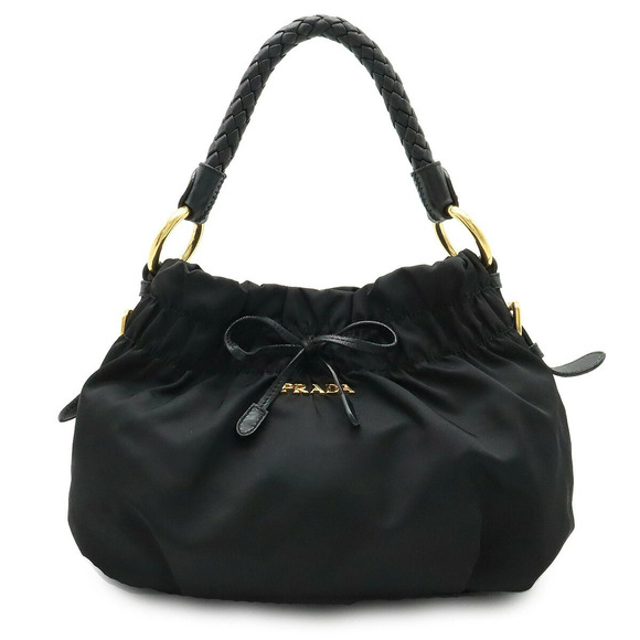 Prada Handbags - Prada Gathered Ribbon 2way Shoulder Bag Hobo Leather NERO Black